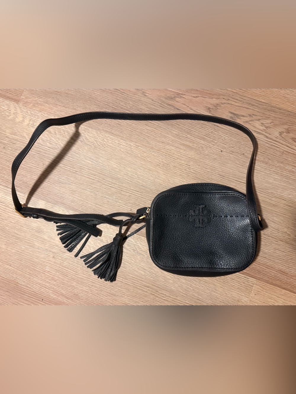 Tory Burch Black Pebbled Leather Crossbody with Tassels